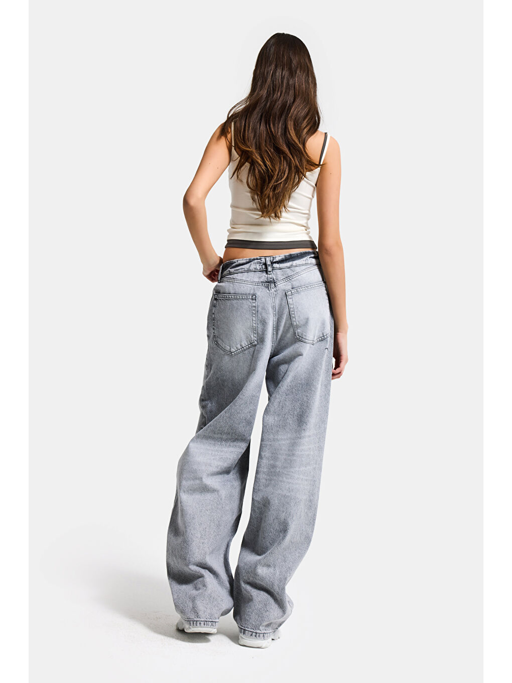 Kadın Gri 4s6-12 Straight Fit Kemer Detaylı Özel Tasarım Denim Jean-6