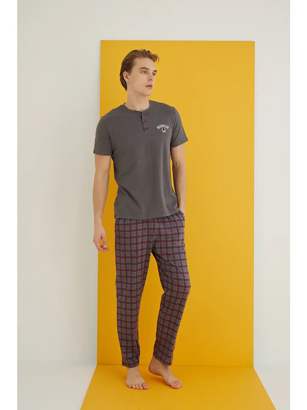 Gri Penye Erkek Pijama Takım 7501-1-1