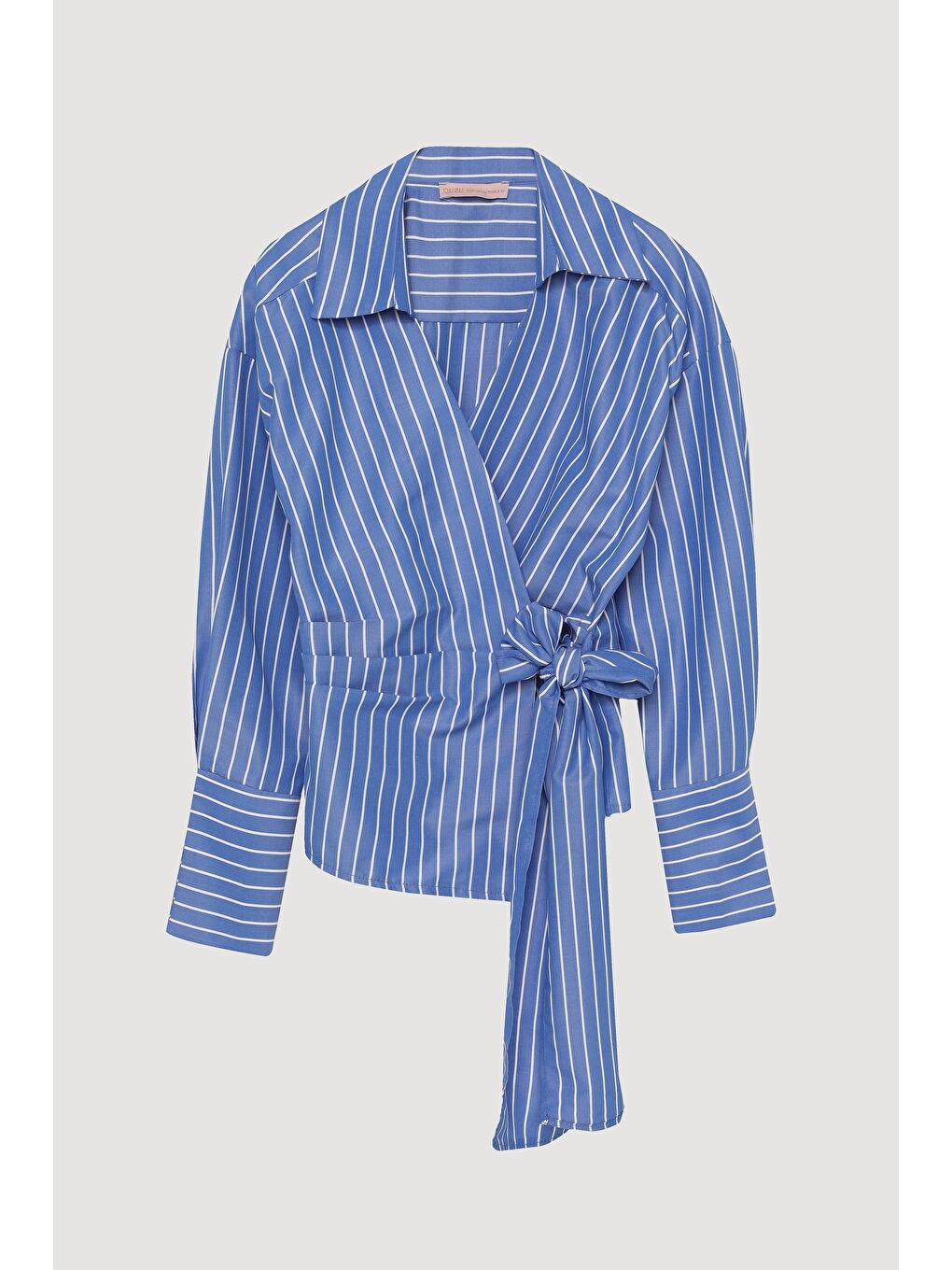 Kruvaze Bağlamalı Çizgili Bluz Koyu Mavi-1