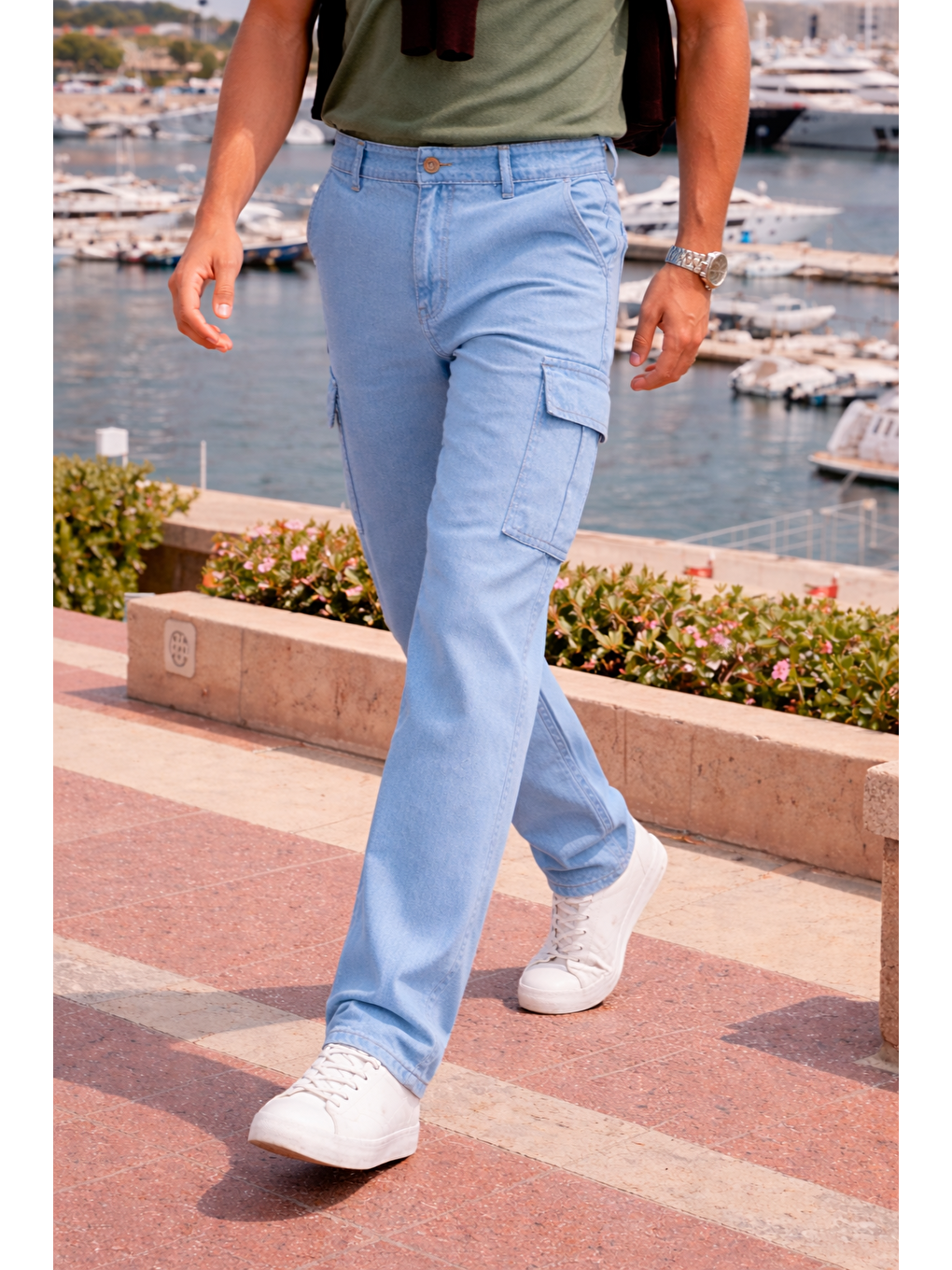 Erkek Relax Fit B.Mavi Baggy Kargo Pantolon-1