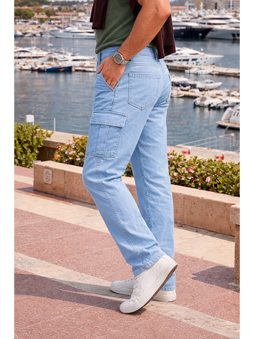 Erkek Relax Fit B.Mavi Baggy Kargo Pantolon-2