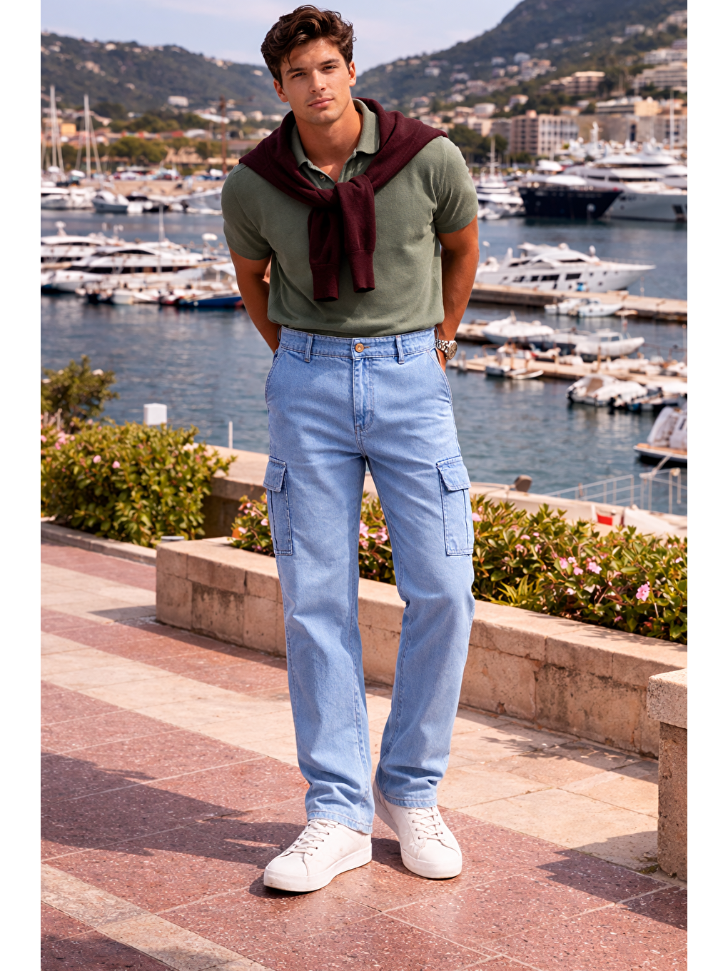 Erkek Relax Fit B.Mavi Baggy Kargo Pantolon-3