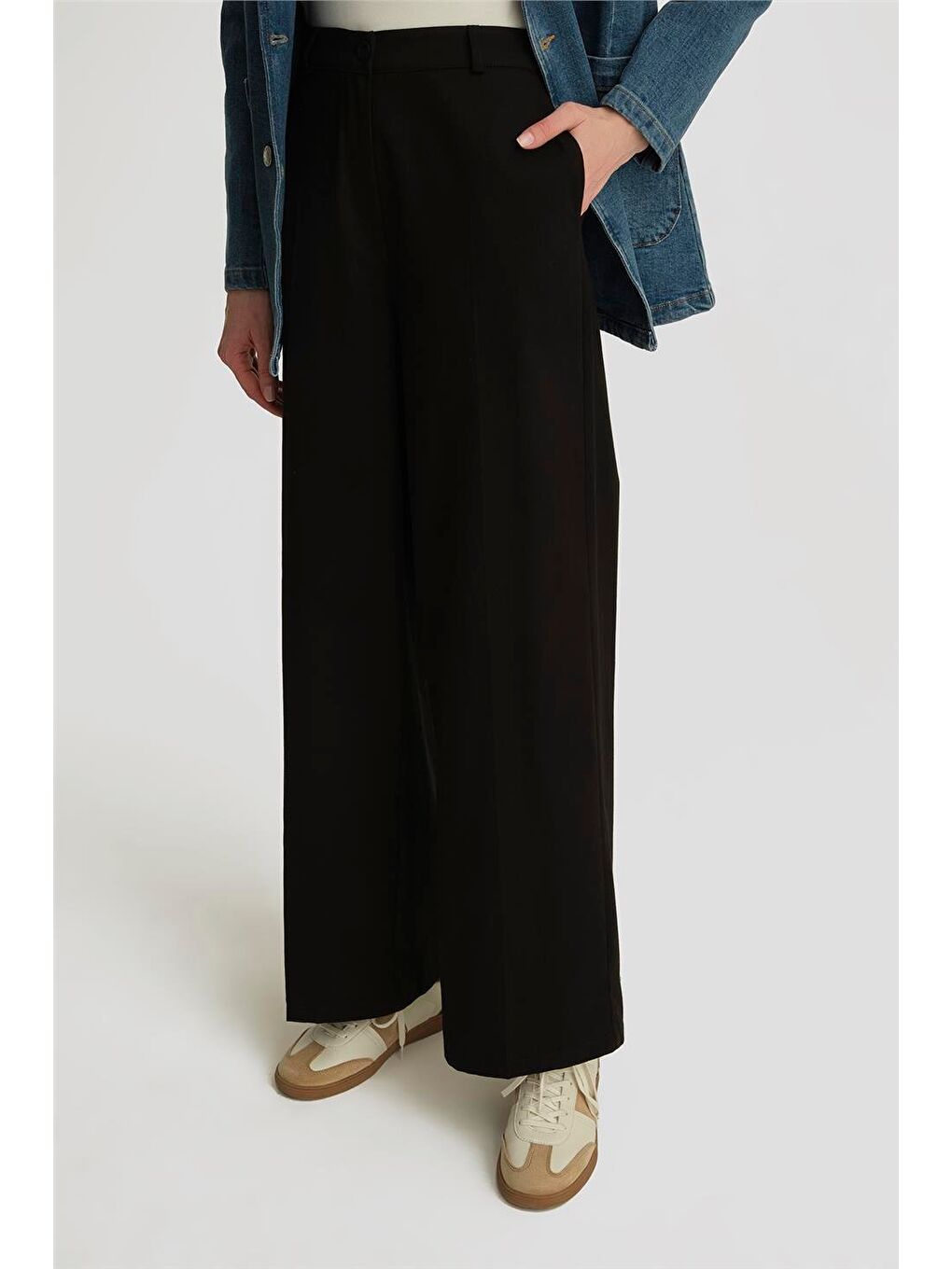 Yüksek Bel Palazzo Pantolon 25Y2812 Siyah-2