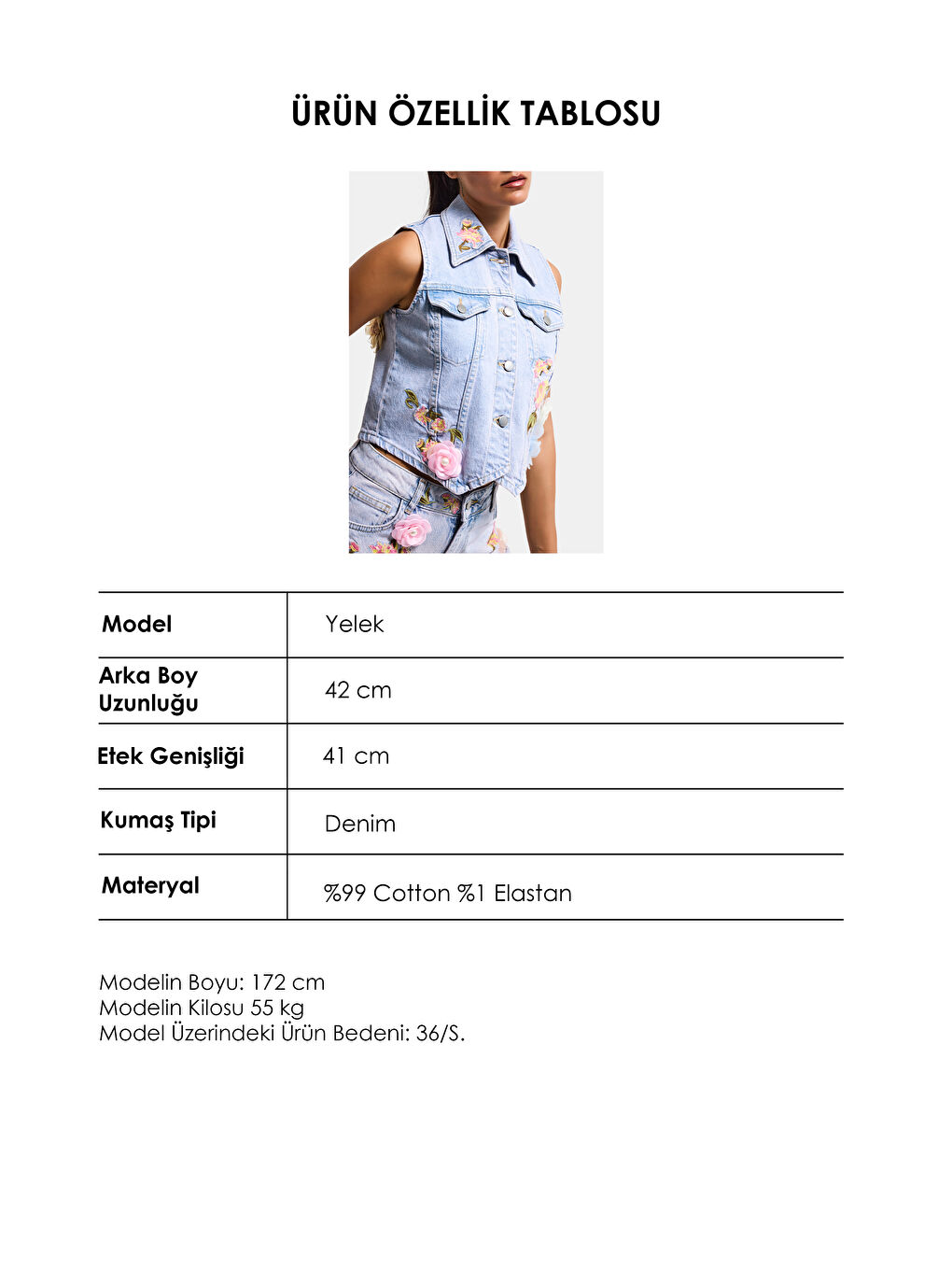 Mavi Kadın Jean Rengi 3s6-89 Crop Fit Gül ve Nakış Detaylı Özel Tasarım Denim Yelek-2