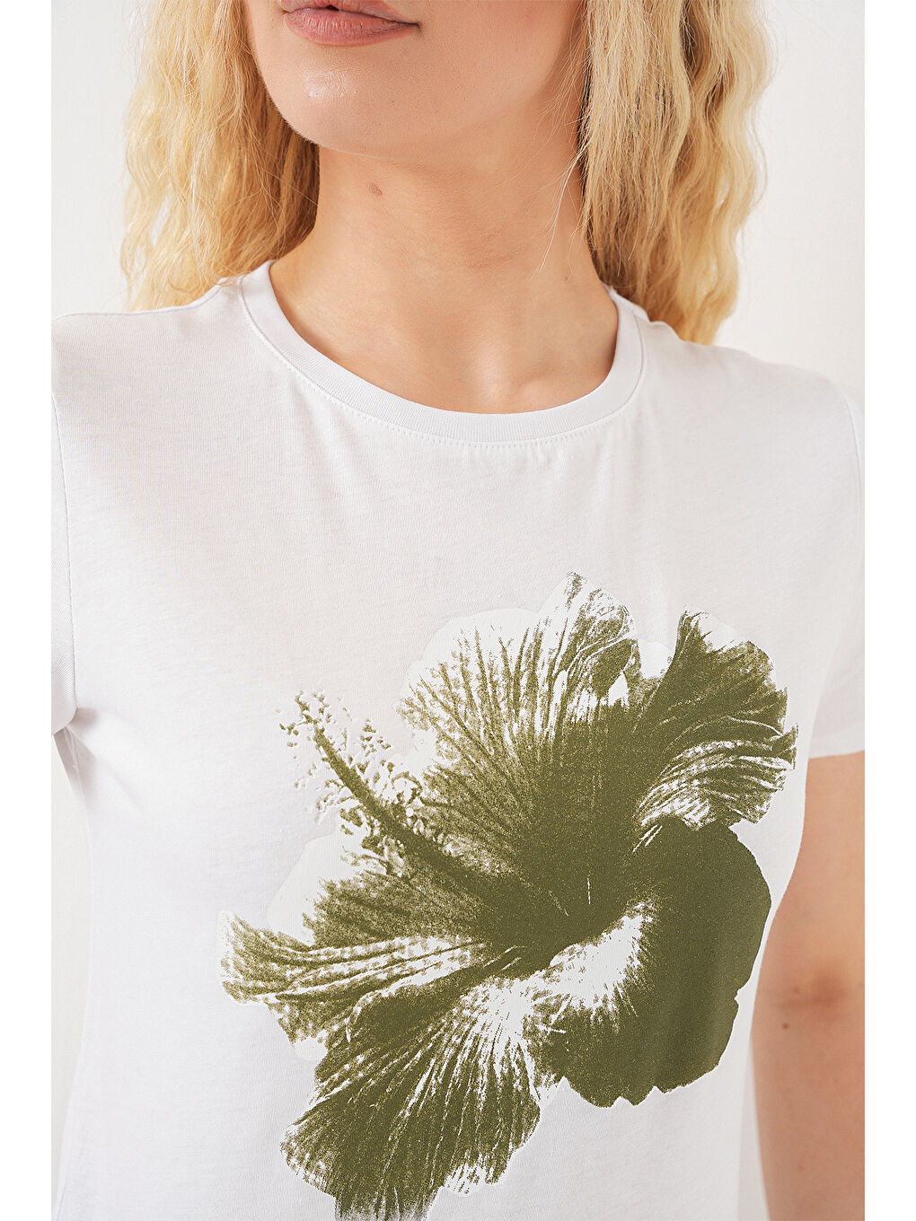 Kadın Baskılı Basic Tişört 4349 - Haki-4