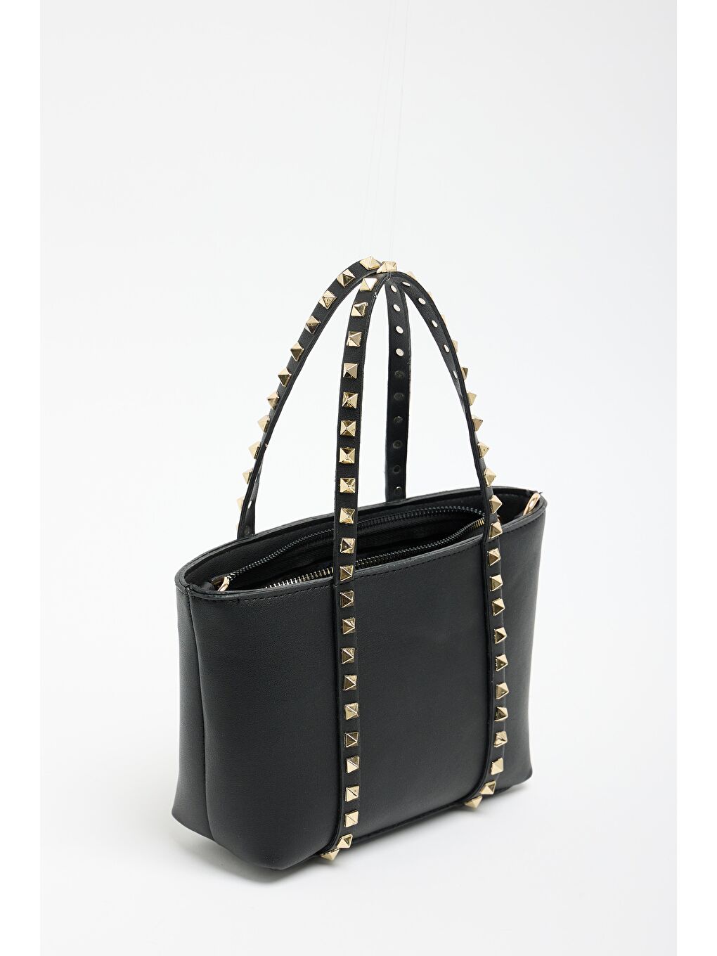 Siyah Kadın Küçük Boy Zımba Detaylı Pu Deri Tokalı El Ve Omuz Çantası