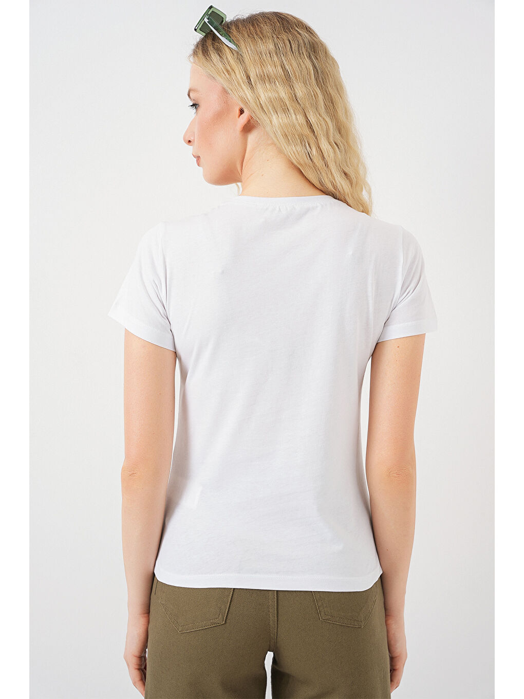 Kadın Baskılı Basic Tişört 4349 - Haki-5