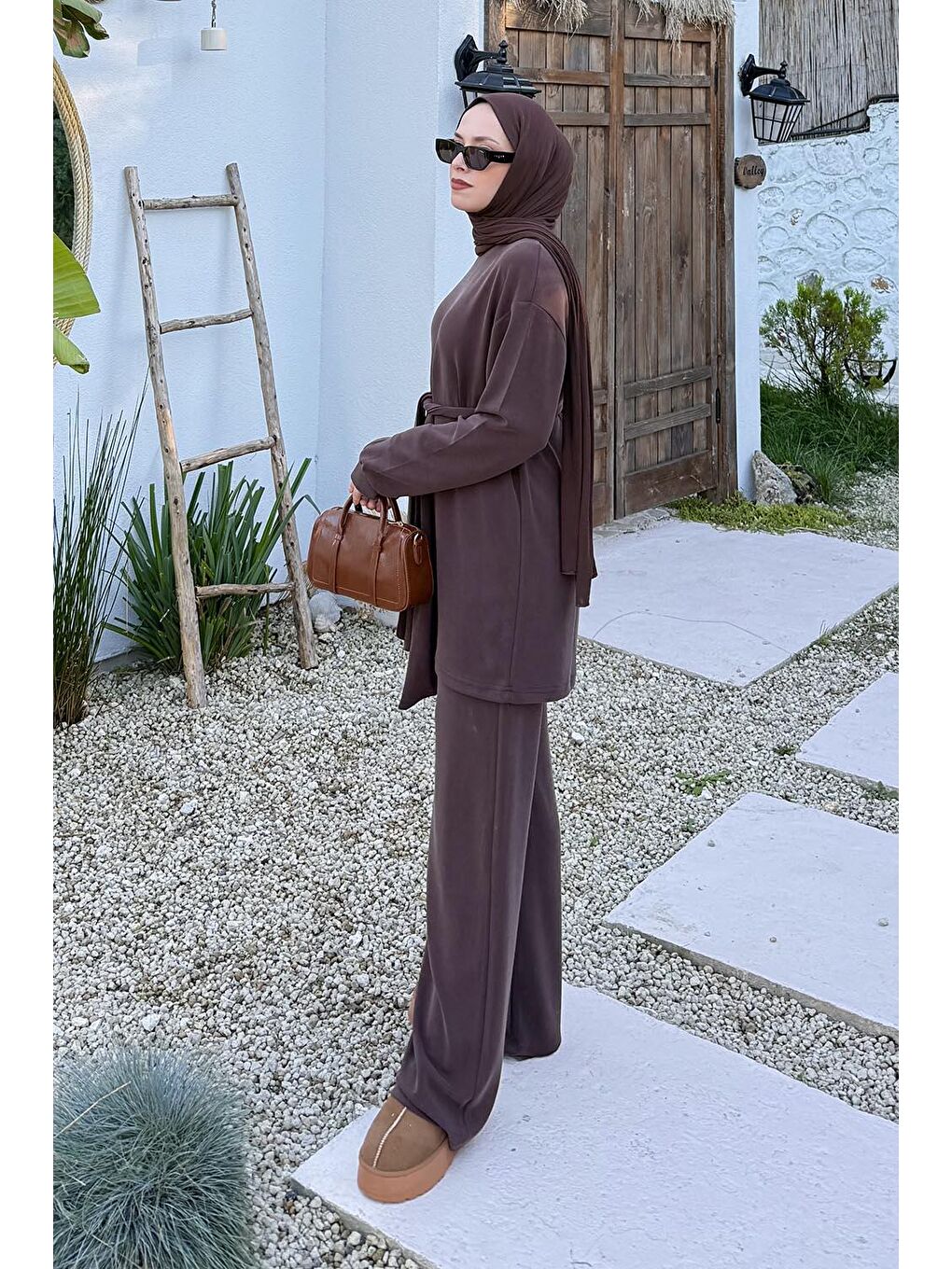 Bağlama Detaylı İkili Takım Acı Kahverengi-1