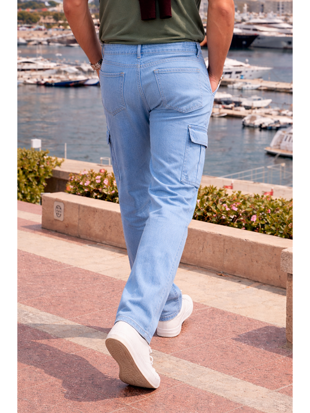 Erkek Relax Fit B.Mavi Baggy Kargo Pantolon-5