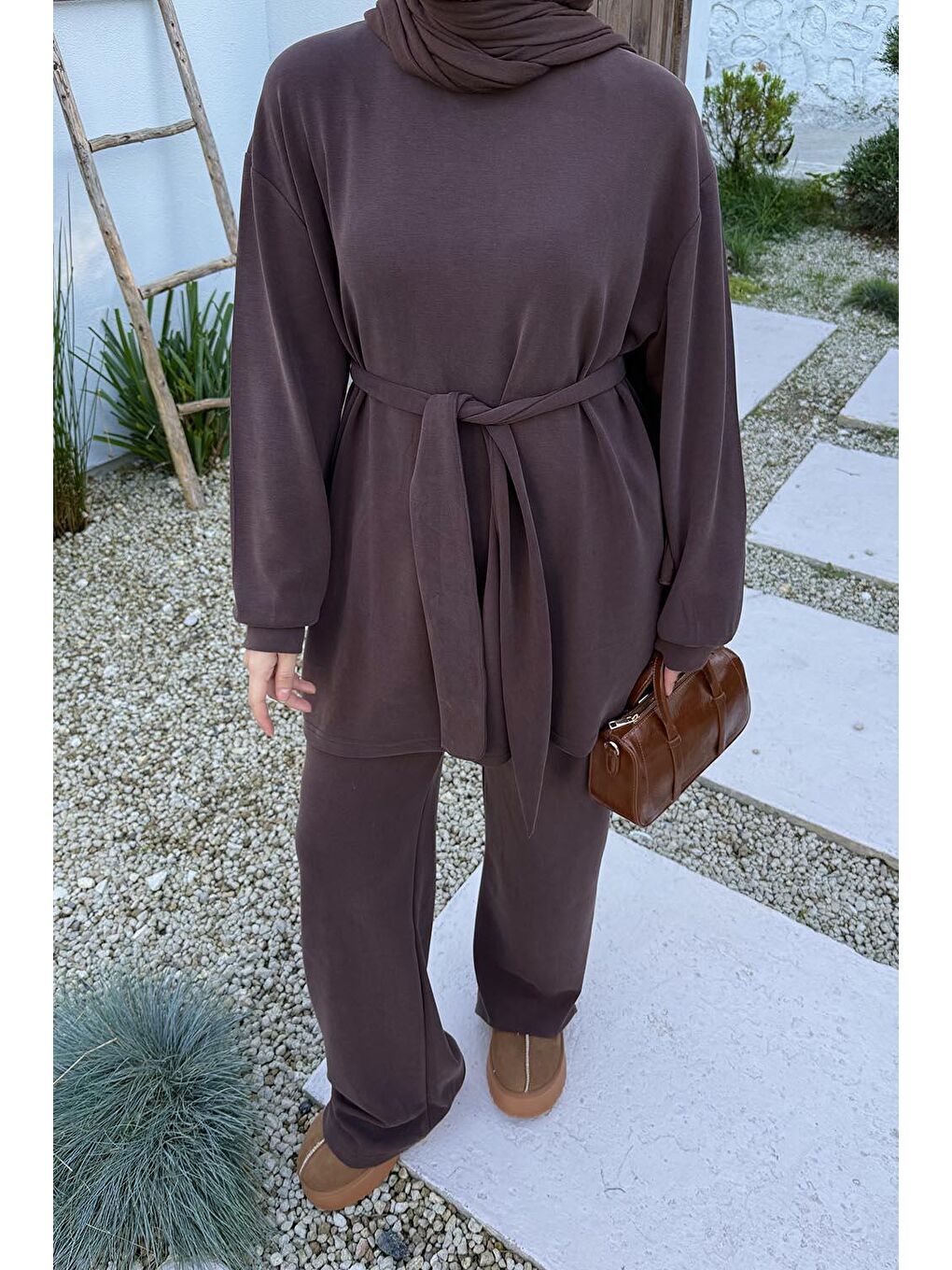 Bağlama Detaylı İkili Takım Acı Kahverengi-2