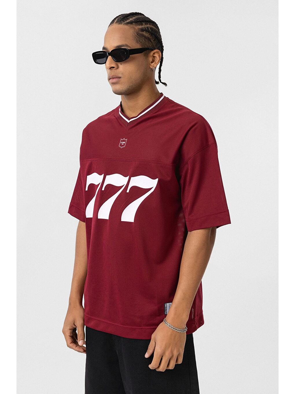 Oversize V Yaka Forma Tişört Bordo-3