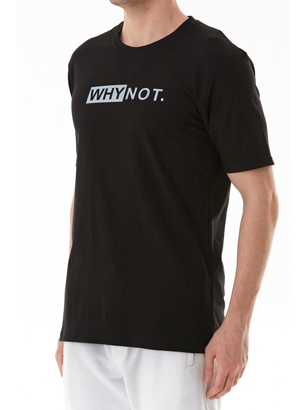 Siyah Why Not Yazı Baskılı Bisiklet Yaka Tişört-4
