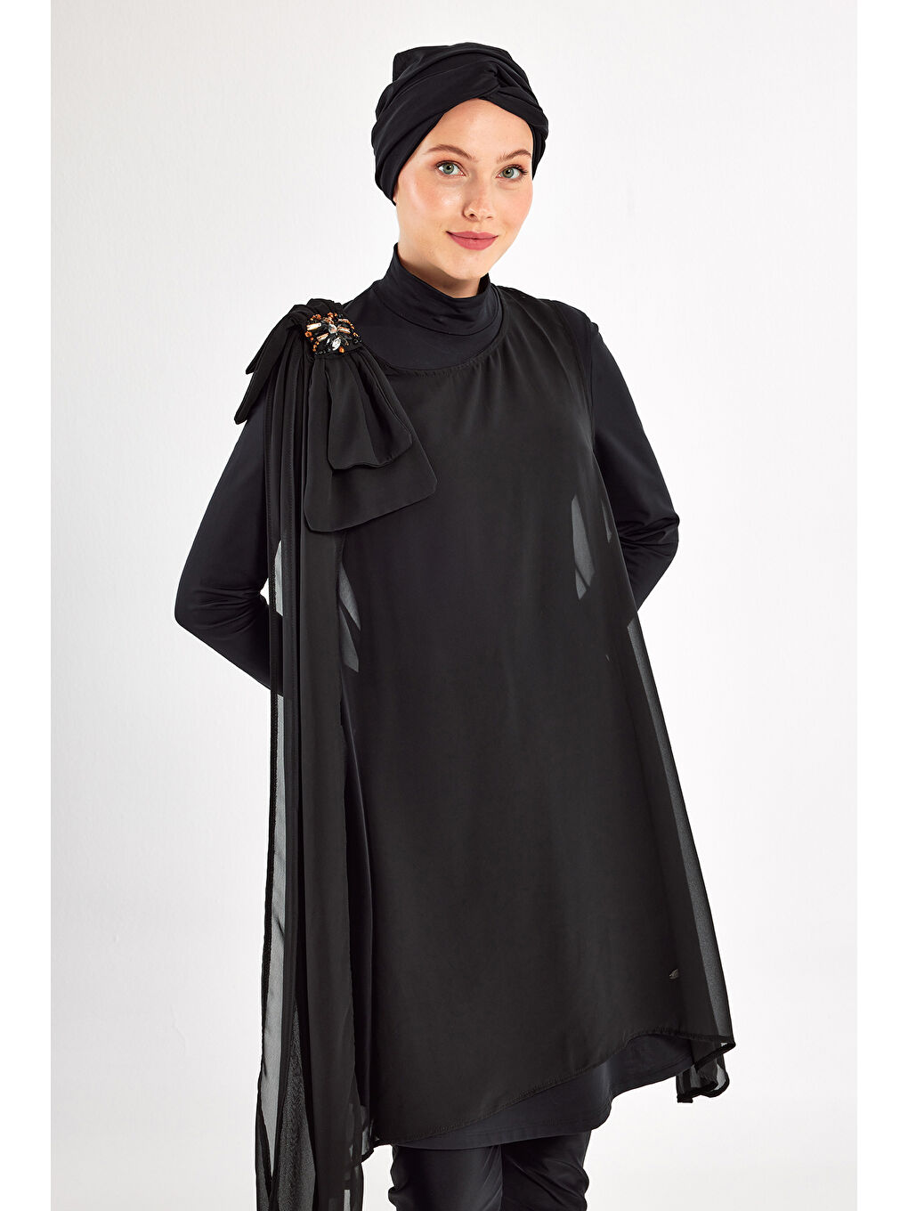 3 lü Pareolu Elastanlı Tam Kapalı Tesettür Mayo Jossy 4559 Siyah-1