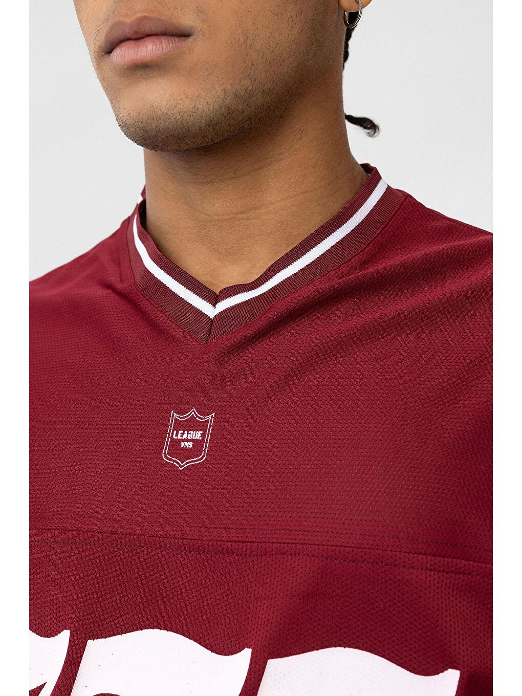 Oversize V Yaka Forma Tişört Bordo-4