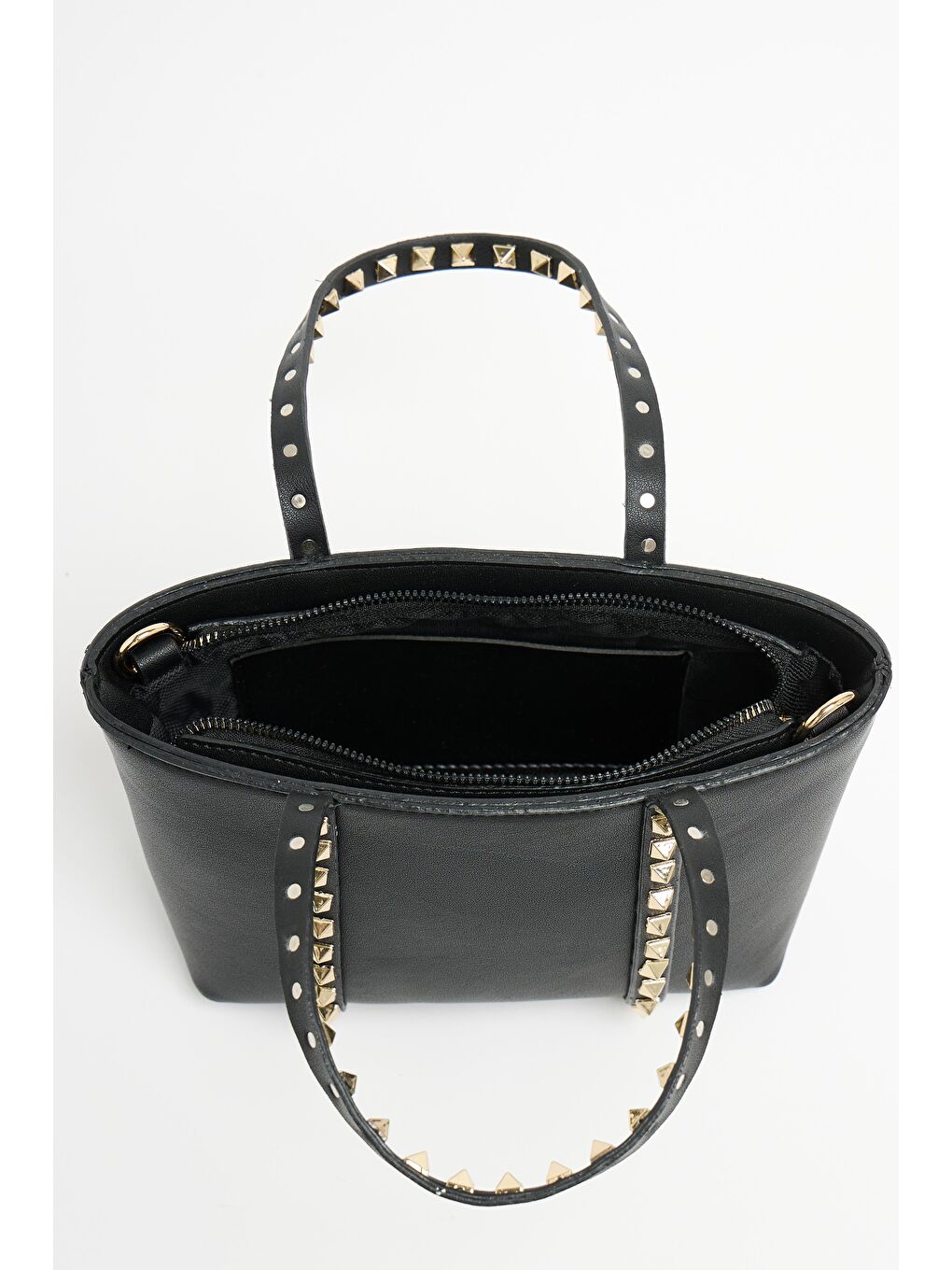 Siyah Kadın Küçük Boy Zımba Detaylı Pu Deri Tokalı El Ve Omuz Çantası-1