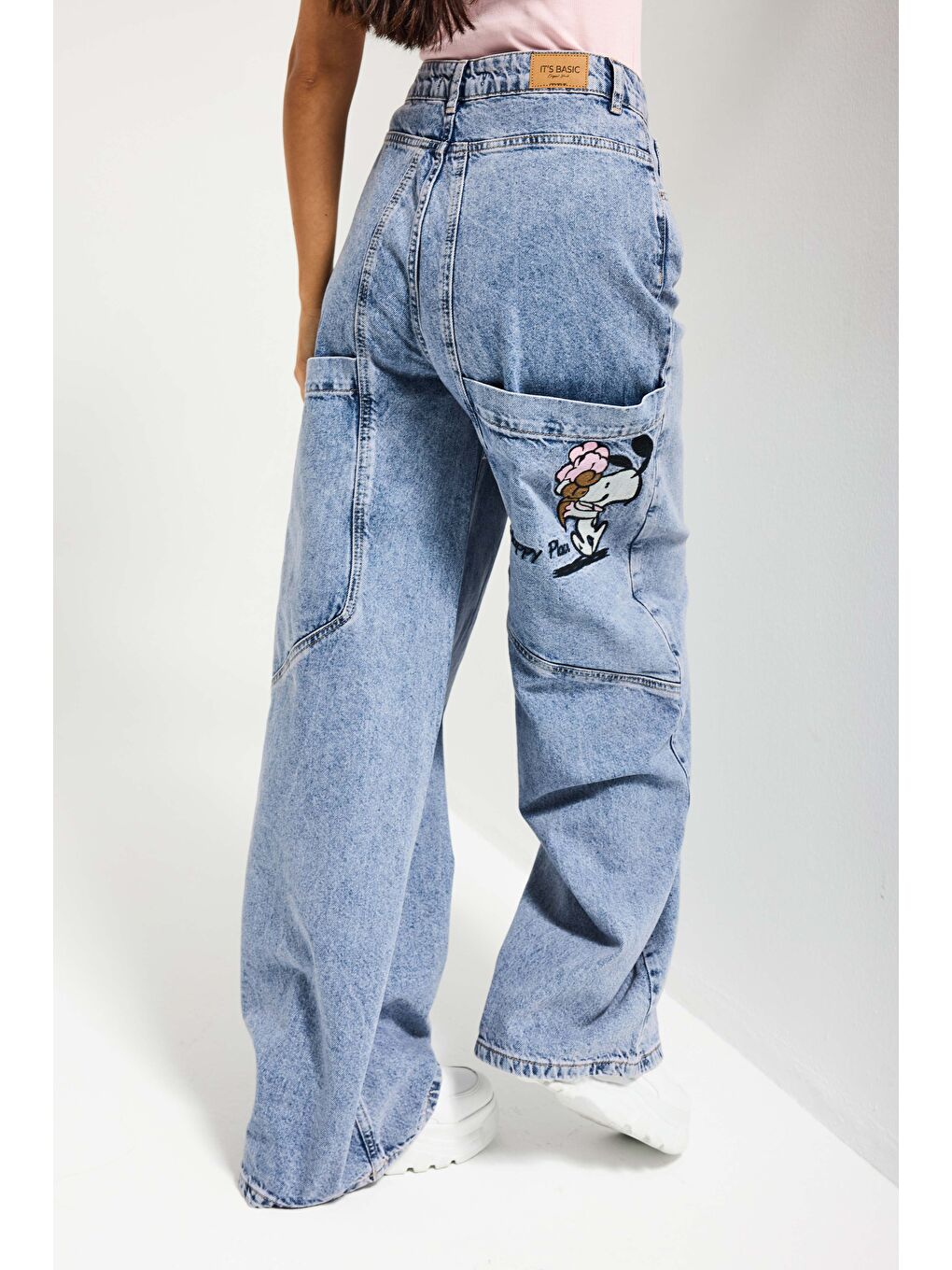 Mavi Kadın Jean Rengi 4s6-89 Mega Baggy Fit Nakış Detaylı Özel Tasarım Denim Jean-1