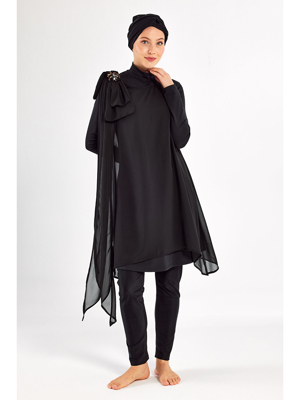3 lü Pareolu Elastanlı Tam Kapalı Tesettür Mayo Jossy 4559 Siyah-4