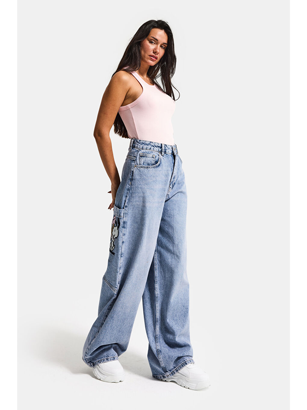 Mavi Kadın Jean Rengi 4s6-89 Mega Baggy Fit Nakış Detaylı Özel Tasarım Denim Jean-2