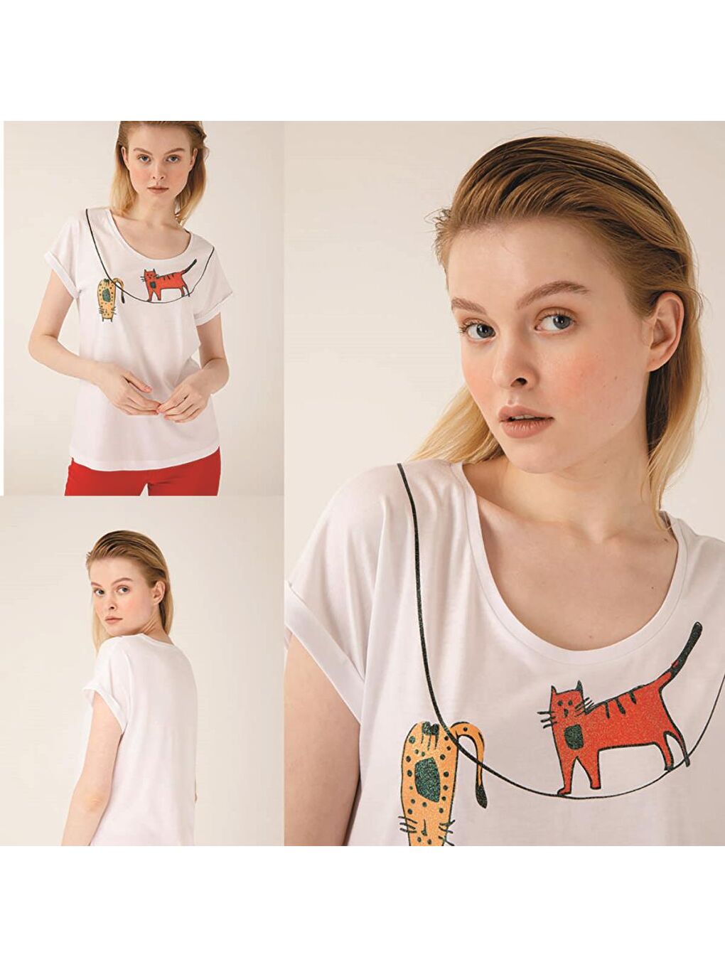 Beyaz Cambaz Kedi T-Shirt-5