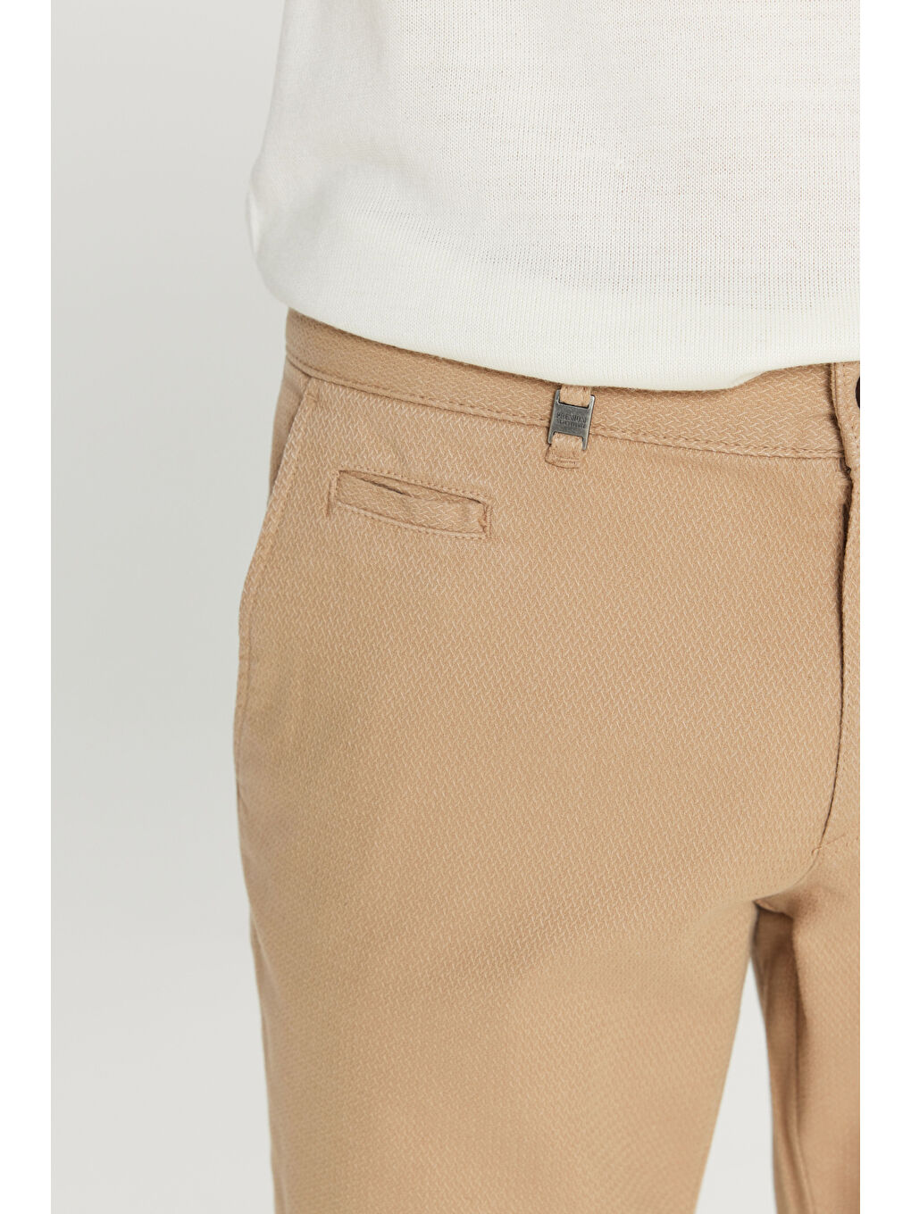 Bej Erkek Vizon Pamuklu Slim Fit Dar Kesim Yan Cepli Armürlü Esnek Casual Pantolon-3