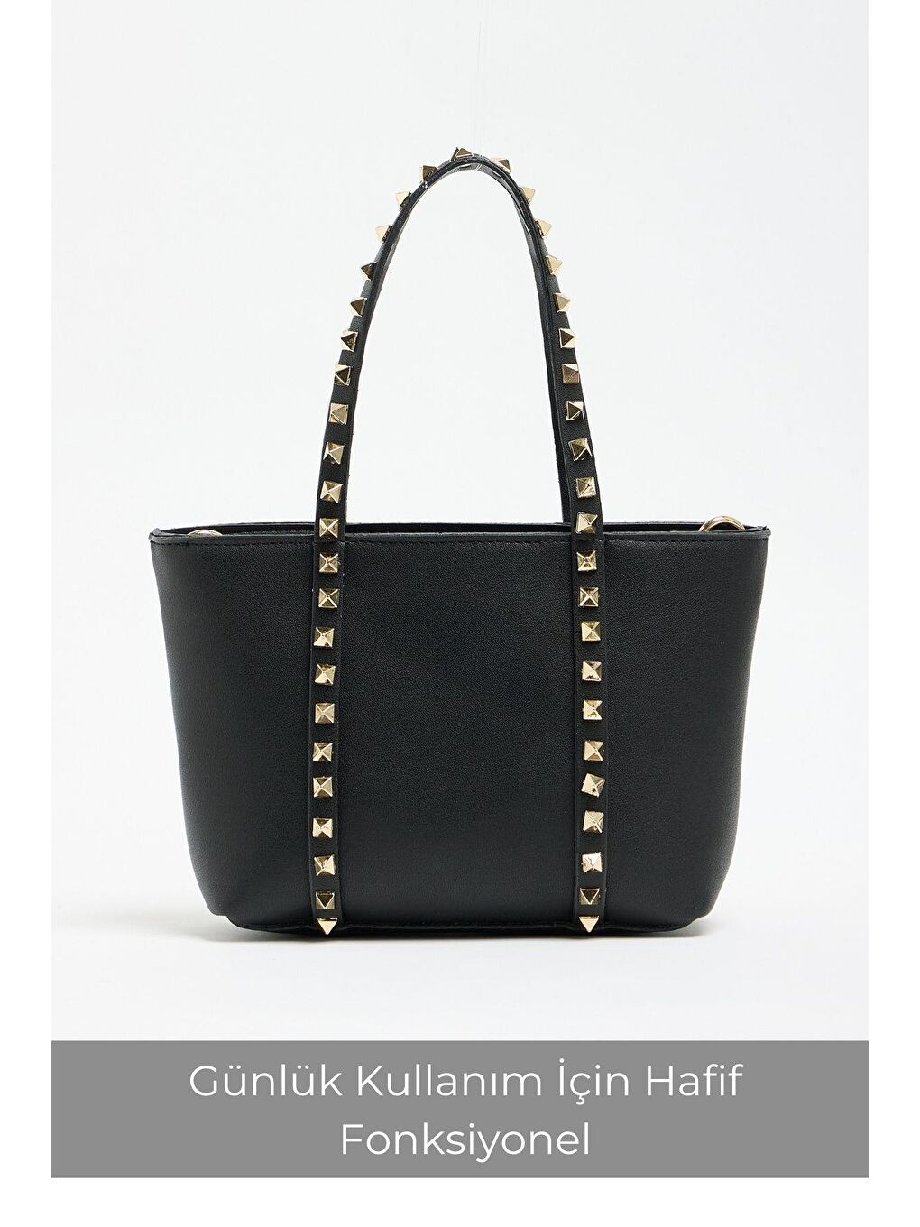 Siyah Kadın Küçük Boy Zımba Detaylı Pu Deri Tokalı El Ve Omuz Çantası-3