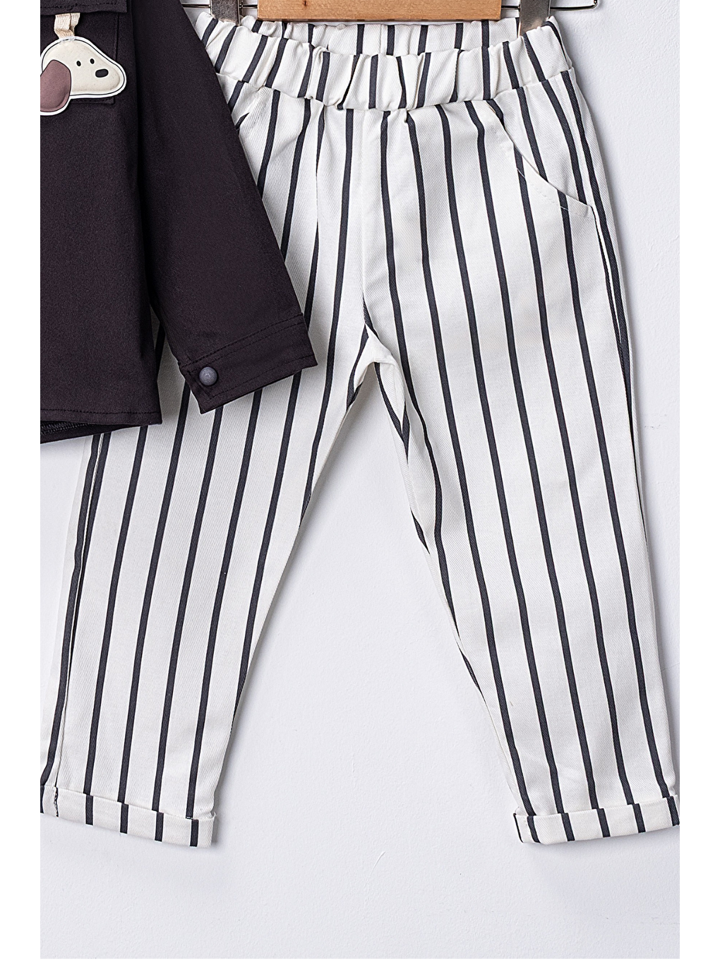 Lacivert Erkek Çocuk Kapüşonlu Ceket-Sweatshirt-Çizgili Pantolon 3'lü Takım (2-5 Yaş)-2