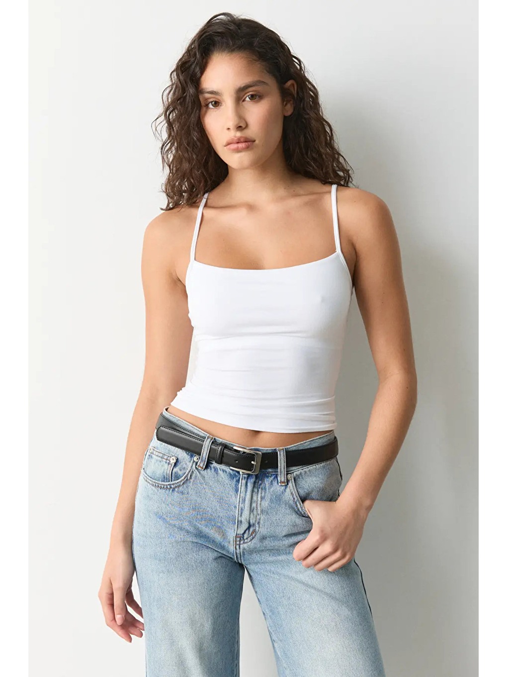 Beyaz Ayarlanabilir Kopçalı Askı Kadın Atlet Mg2676-3