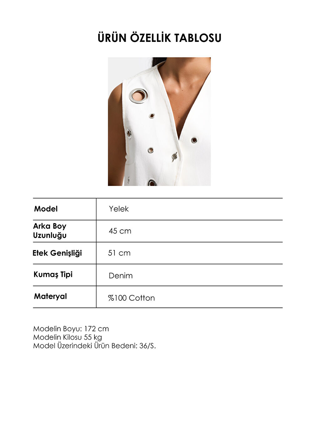 Kadın Kırık Beyaz 7s6-101 Crop Kuş Gözü Detaylı Özel Tasarım Denim Yelek-3