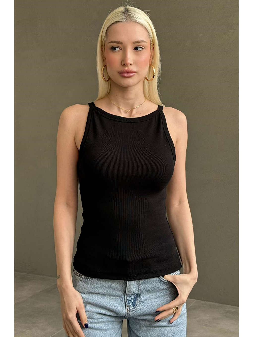 Siyah Biyeli Vücudu Saran Fitilli Modern Kesim Atlet Mg2681-4