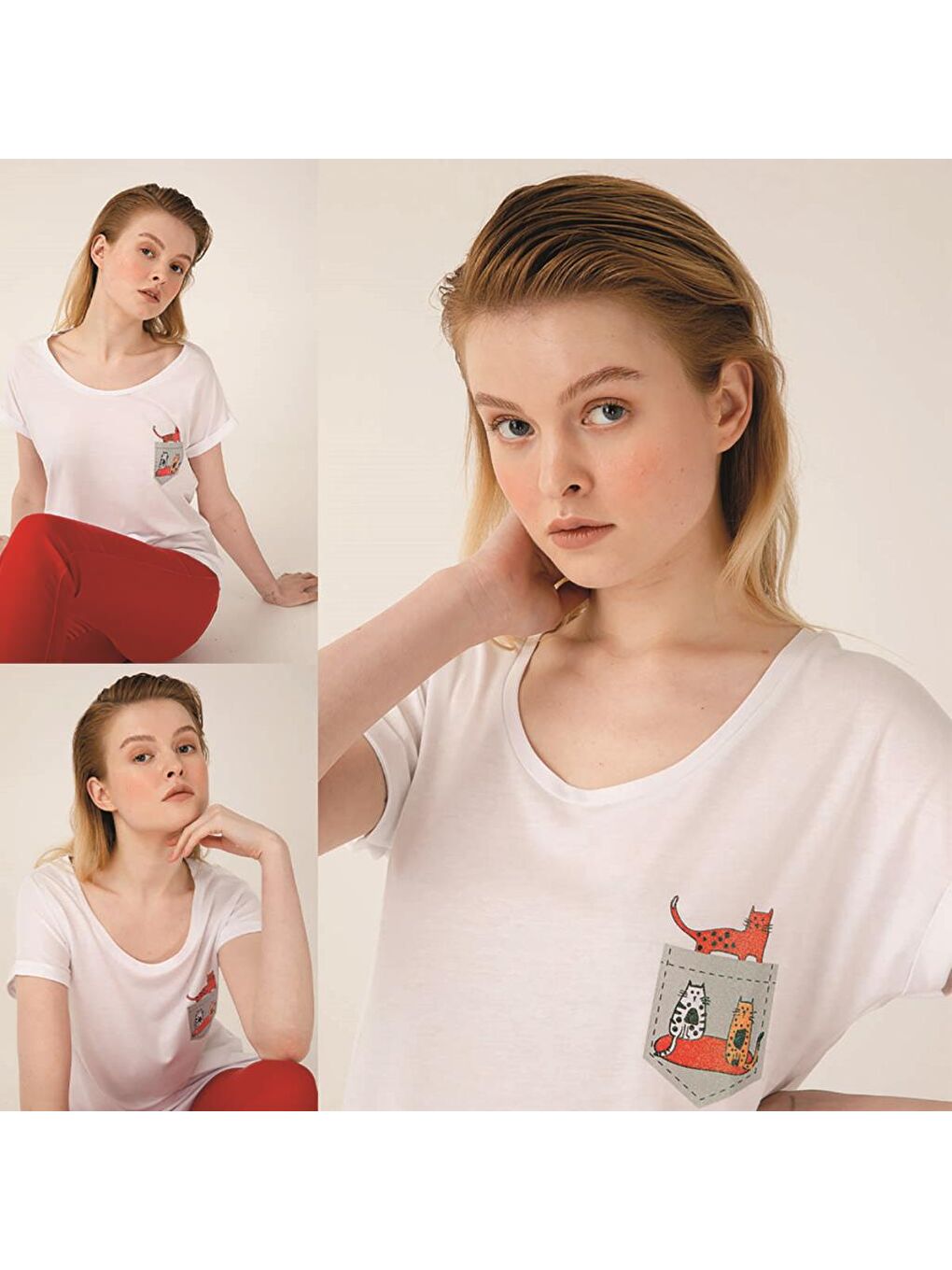 Beyaz Cats Cepte Kedi T-Shirt-5