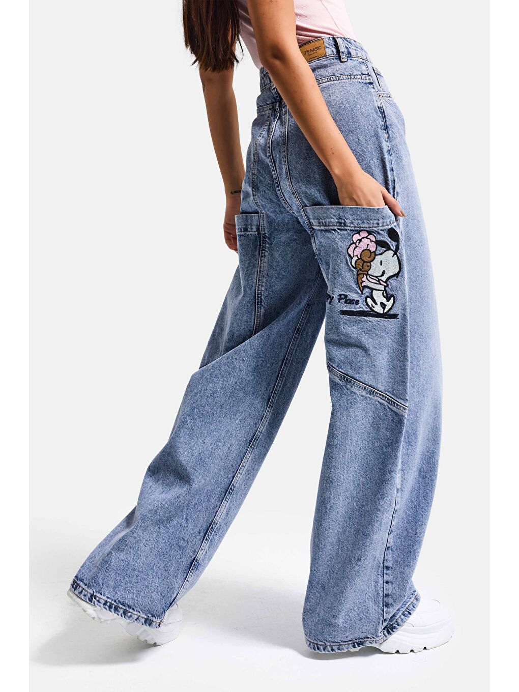 Mavi Kadın Jean Rengi 4s6-89 Mega Baggy Fit Nakış Detaylı Özel Tasarım Denim Jean-6