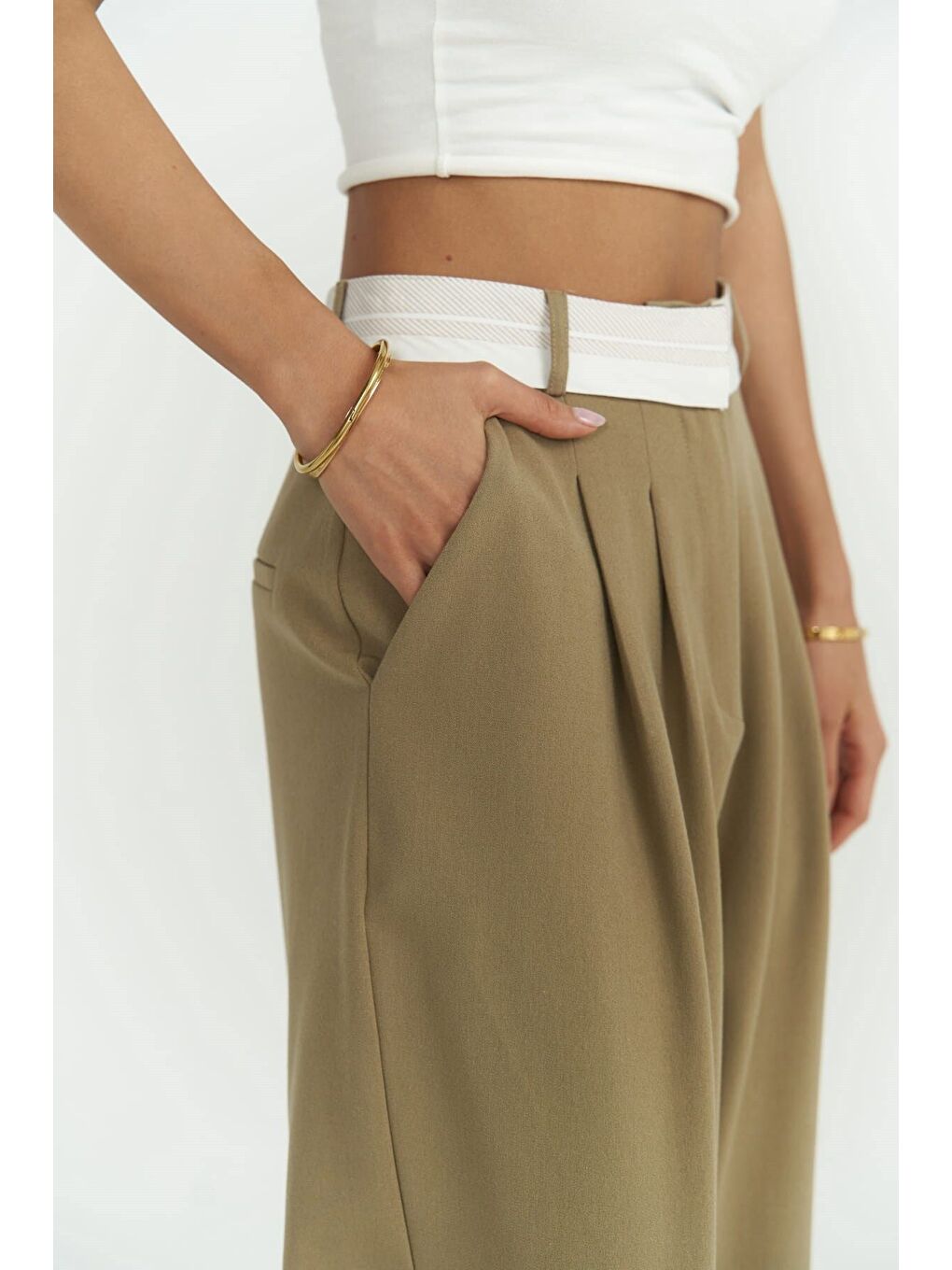 Patrice Açık Haki Ters Kemer Pantolon-3