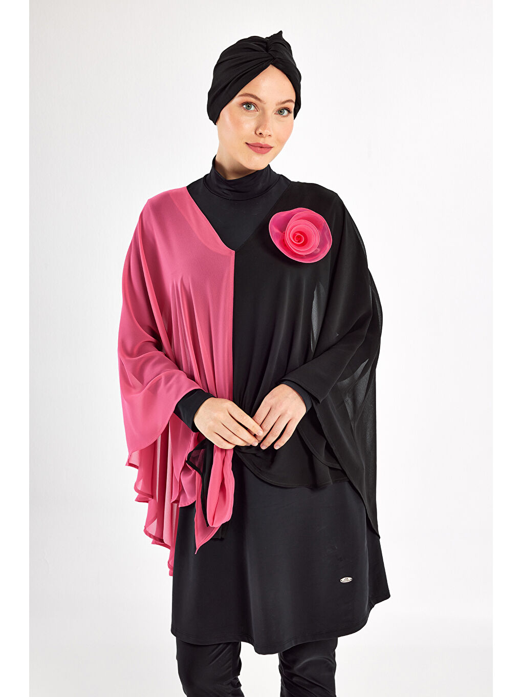 3 lü Pareolu Elastanlı Tam Kapalı Tesettür Mayo Elfie 1127 Siyah-1