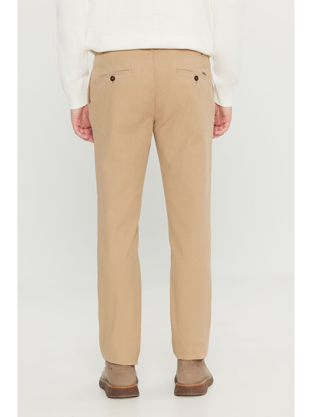 Bej Erkek Vizon Pamuklu Slim Fit Dar Kesim Yan Cepli Armürlü Esnek Casual Pantolon-4