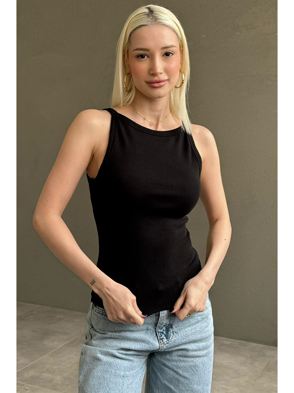 Siyah Biyeli Vücudu Saran Fitilli Modern Kesim Atlet Mg2681-6