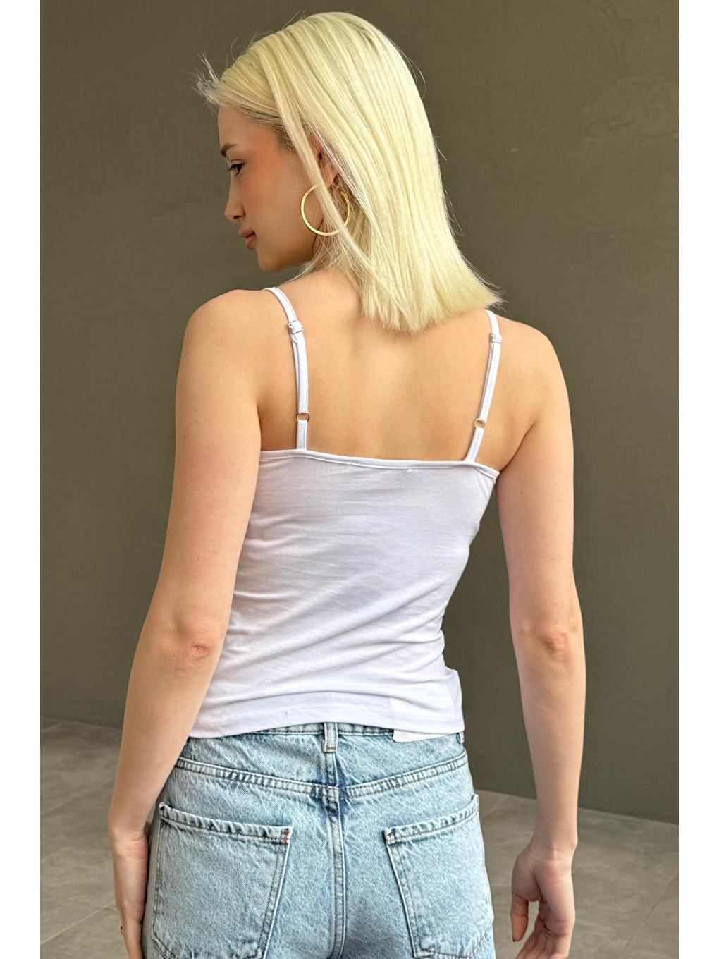 Beyaz Ayarlanabilir Kopçalı Askı Kadın Atlet Mg2676-5