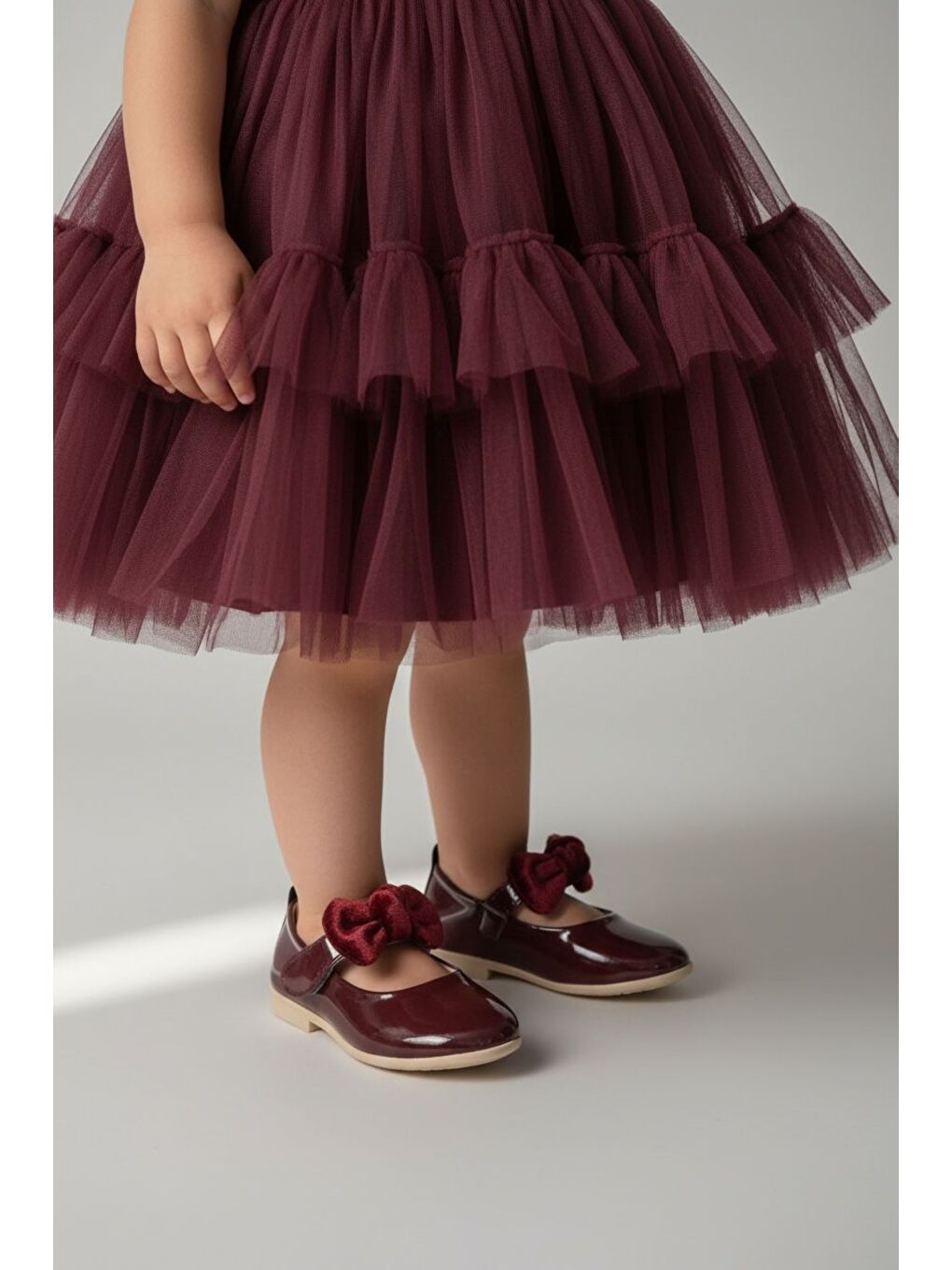 Bordo Kurdele Detaylı Kız Çocuk Babet