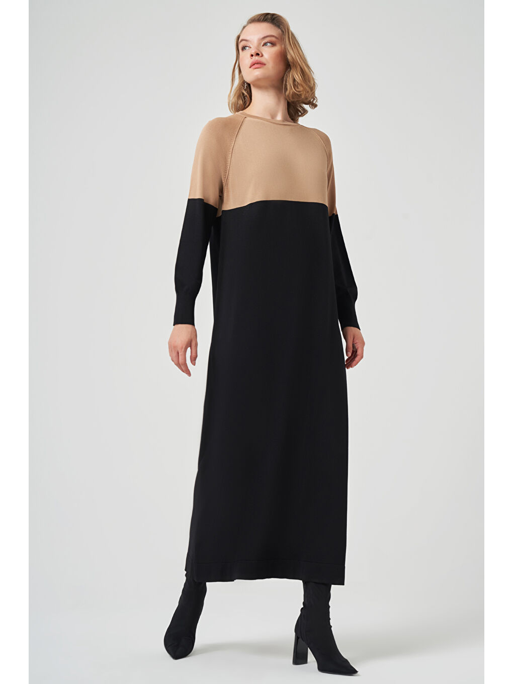 Renk Geçişli Triko Elbise 508 Siyah