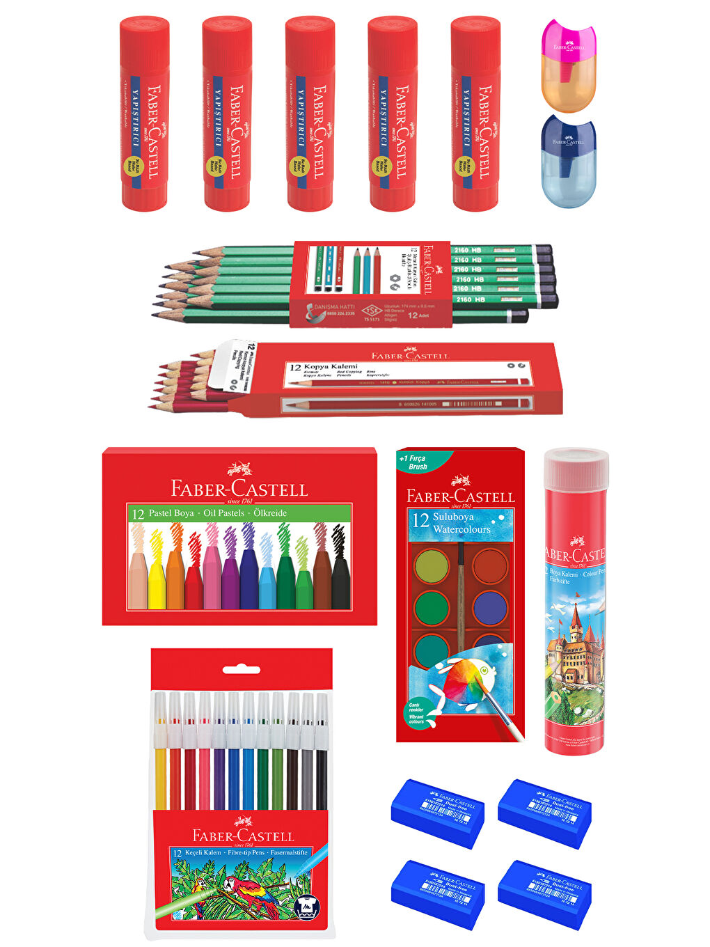 15 Parça Okul Öğrenci Seti,Boyama Seti,Yazı Seti,Stick Yapıştırıcı,Silgi,Kalemtıraş Donanımlı Set