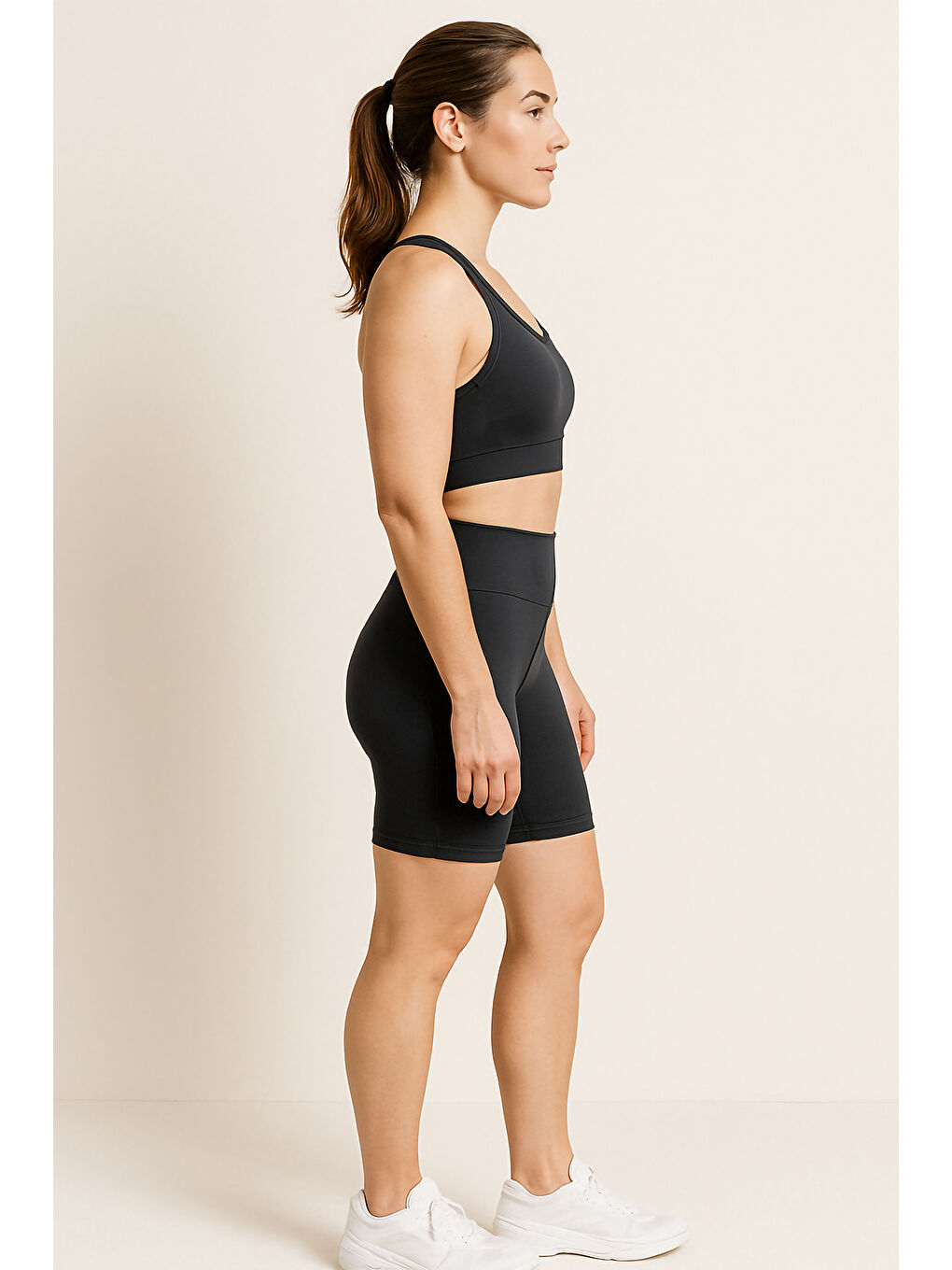 Gri Yüksek Bel Toparlayıcı Kadın Spor Kısa Tayt-2