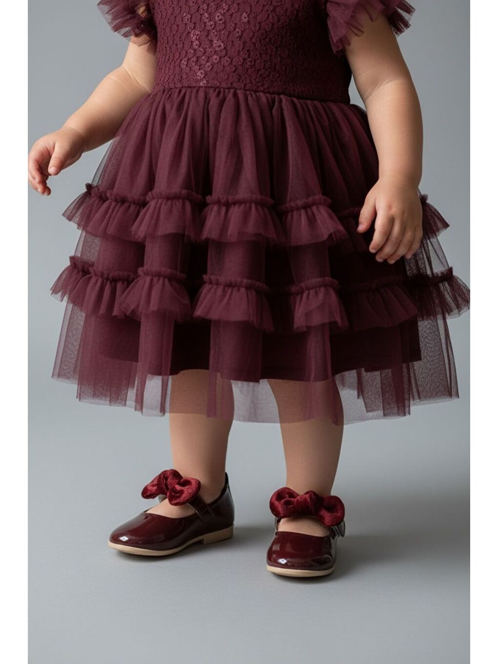 Bordo Kurdele Detaylı Kız Çocuk Babet-1