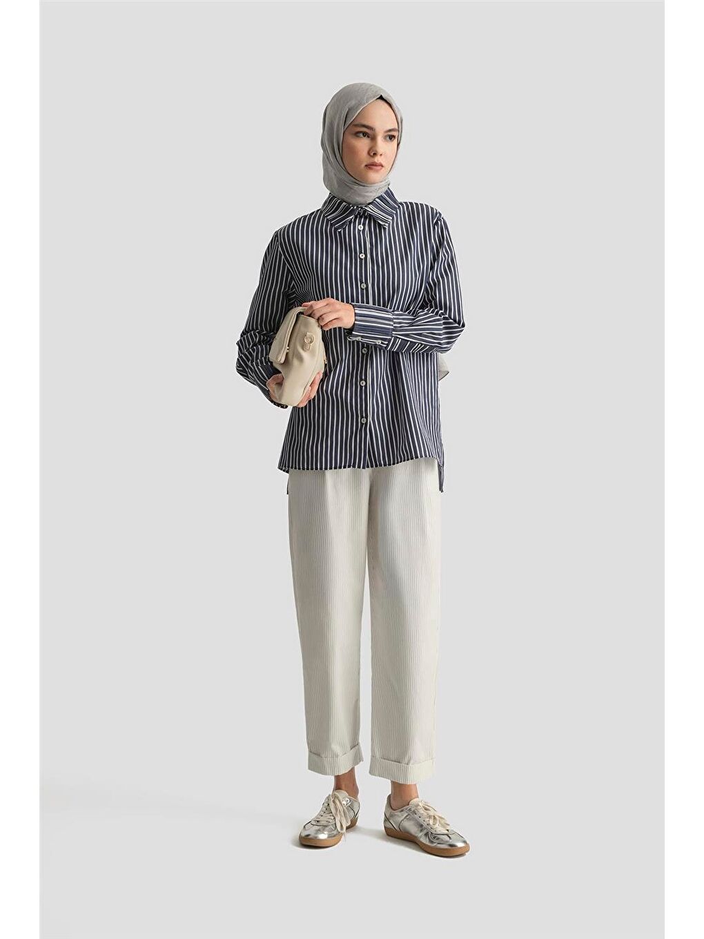 Beli Lastikli Pamuk Pantolon 25Y2808 Beyaz-1