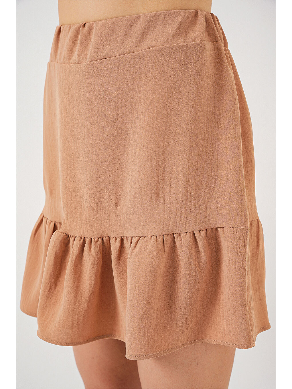 Sarı Kadın Ayrobin Mini Etek 8054 - Camel-2