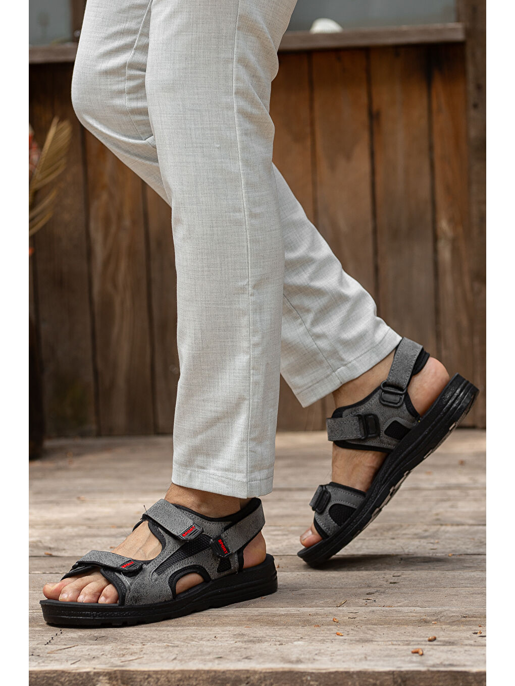 Gri Sandalo Günlük Ortopedik Confort Erkek Sandalet-1