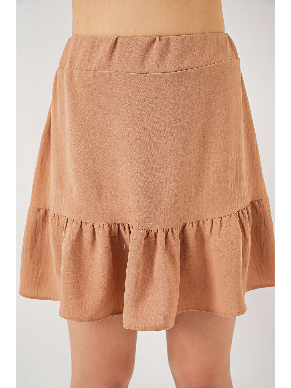 Sarı Kadın Ayrobin Mini Etek 8054 - Camel-4