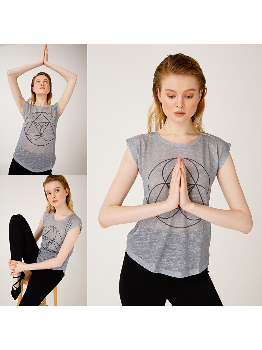 BiggYoga Namaste Gri T-Shirt-3