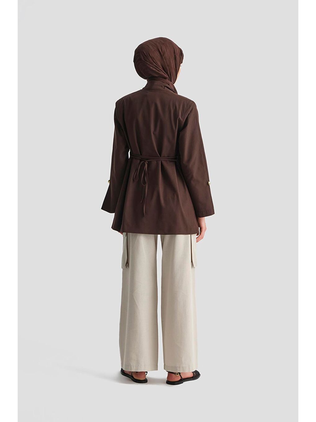 Ekru Kargo Cepli Keten Pantolon 25Y2823 Taş-4