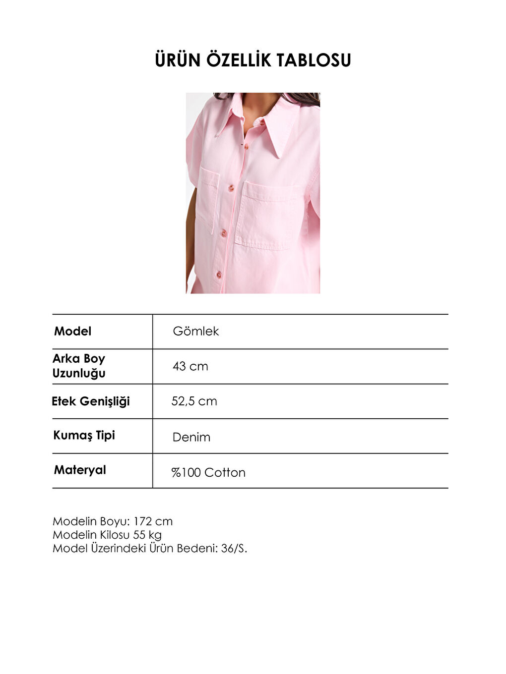 Kadın Light Pembe 6s6-98 Oversize %100 Pamuk Pamuk Denim Gömlek-5