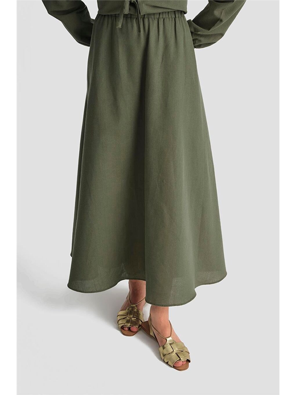 Fiyonk Detaylı 3'Lü Keten Takım 25Y6049 Haki-5