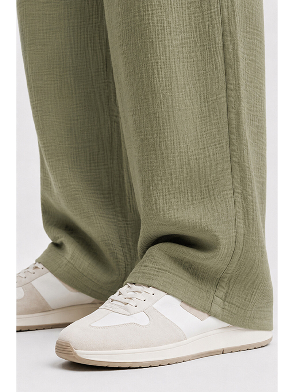 Erkek Haki Regular Fit Müslin Pantolon-4
